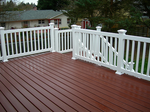 back deck with white railings